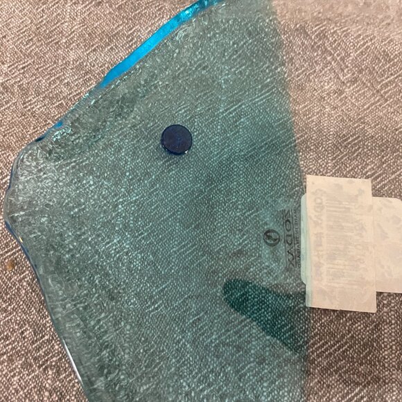 Set Of 2 Aqua Blue & Clear Textured Art Glass Fish Plates By Zodax New Vintage! - Picture 3 of 5